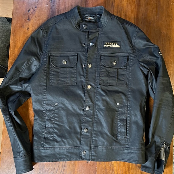 HARLEY-DAVIDSON MEN'S WAXED COTTON TWILL FIELD JACKET BLACK SIZE SMALL - Picture 2 of 8